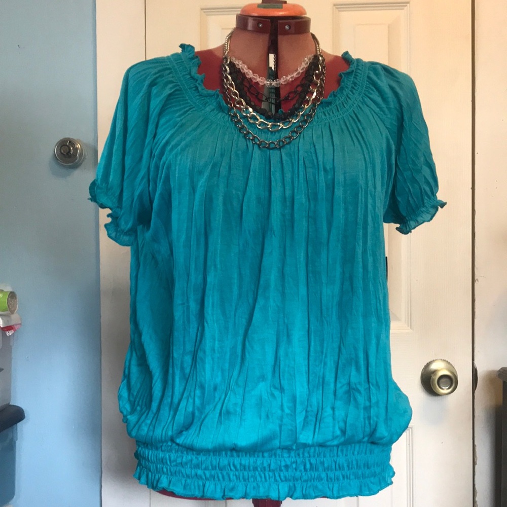 NWT Allie & Rob peacock teal peasant blouse
